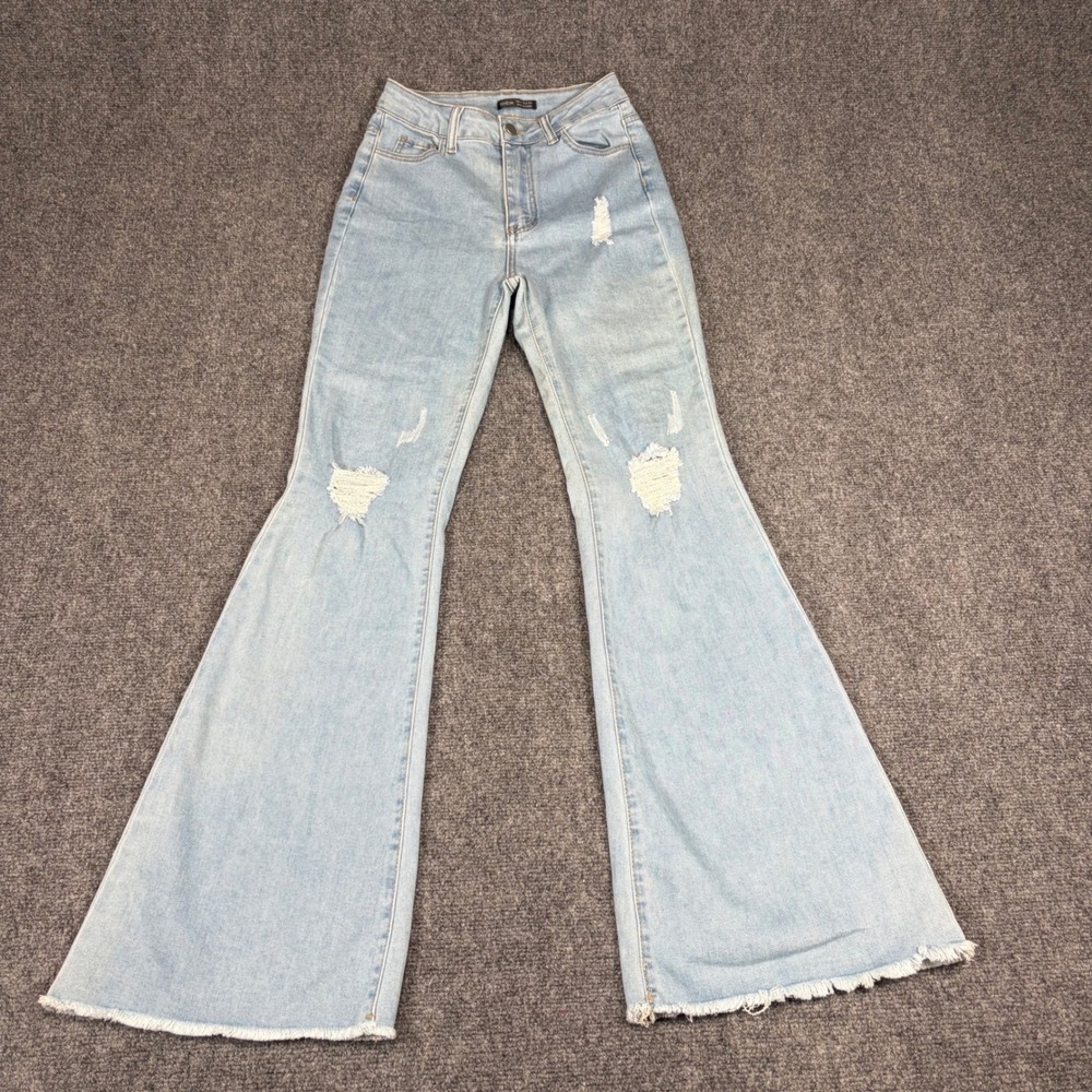 SHEIN Womens High Waisted Distressed Flare Jeans Light Wash Size 27 US 4